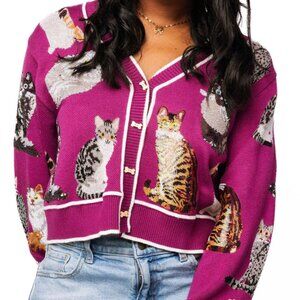 QUEEN OF SPARKLES Purple Queen of Cats Button Up Cardigan